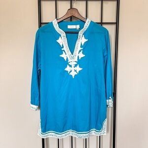 Chicos Turquoise Embellished Embroidered Tunic Sz 2